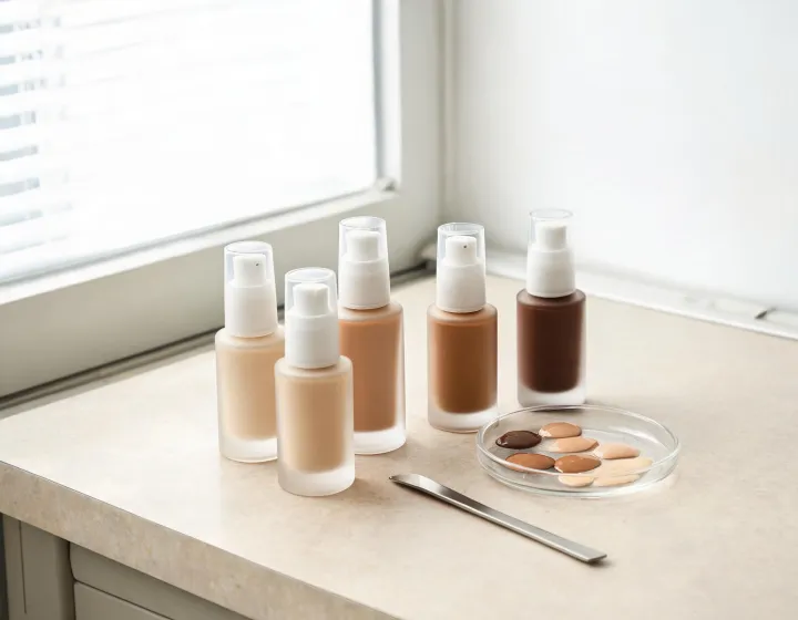 liquid foundation for mature skin on a cosmetics bench, illustration only