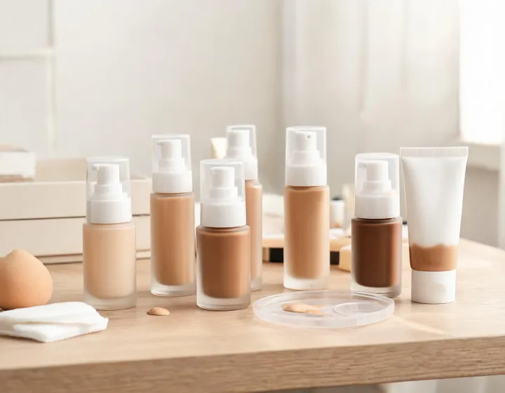 liquid foundation makeup on a cosmetics bench, illustration only